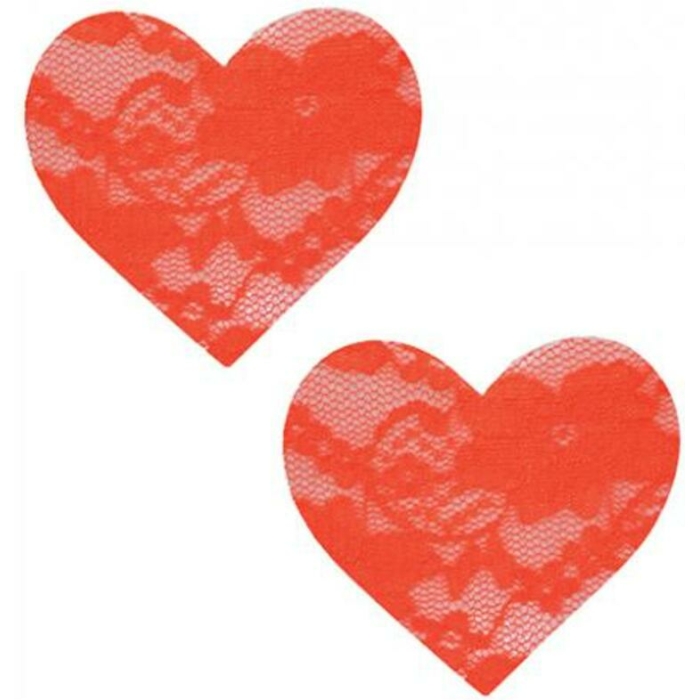 Neva Nude Black Light Lace Heart Pasties - Orange O/s - Image 1