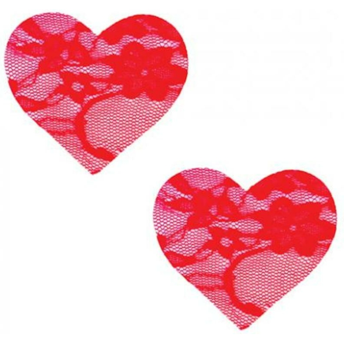 Neva Nude Lace Heart Pasties - Red O/s - Image 1