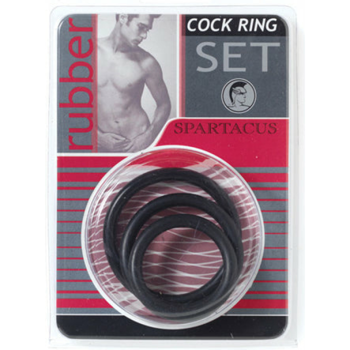 Spartacus Rubber Cock Ring Set - Black Pack of 3 - Image 1