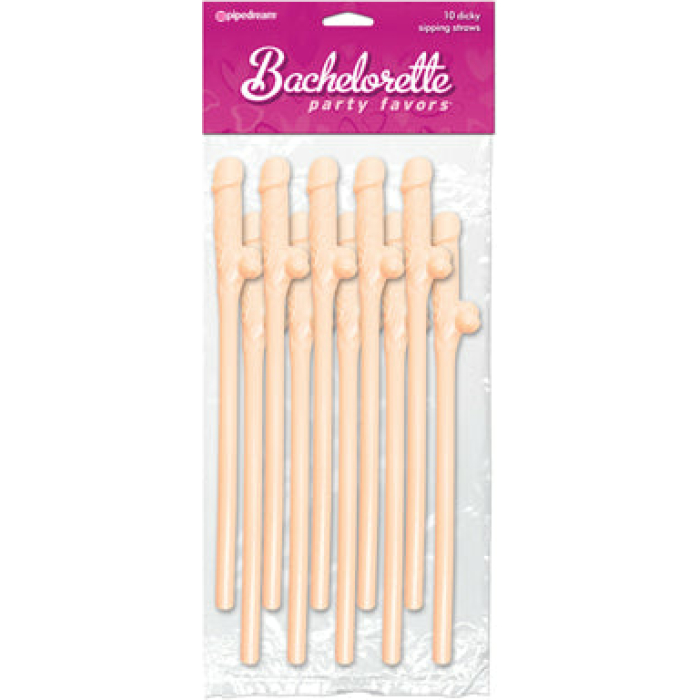 Bachelorette Party Favors Dicky Sipping Straws - Flesh Pack of 10 - Image 1