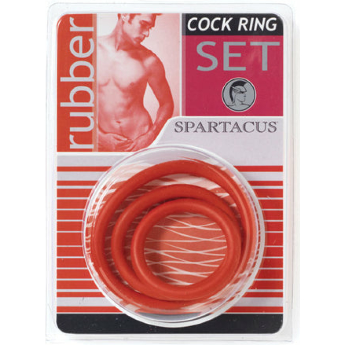 Spartacus Rubber Cock Ring Set - Red Pack of 3 - Image 1