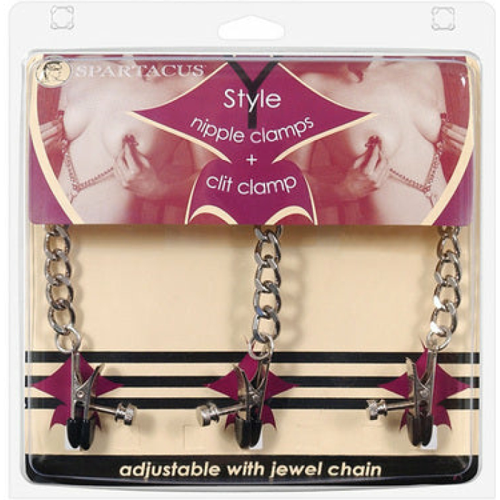 Y Style Adjustable Broad Tip Nipple Clamps With Clit Clamp Silver - Image 2