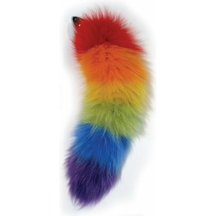 Rainbow Foxy Tail  Fur Tail With Stainless Steel Butt Plug - Image 1