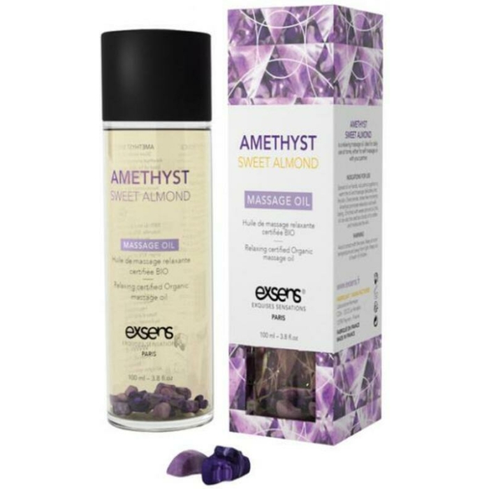 Exsens Of Paris Organic Massage Oil Sweet Almond Amethyst Crystals - Image 1