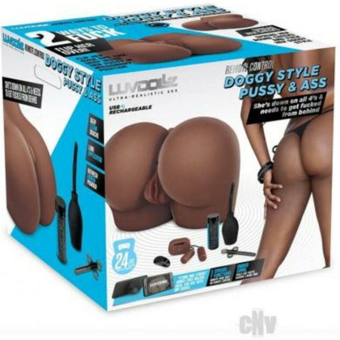 Luvdolz Remote Control Rechargeable Doggy Style Pussy & Ass W/douche - Mocha - Image 1