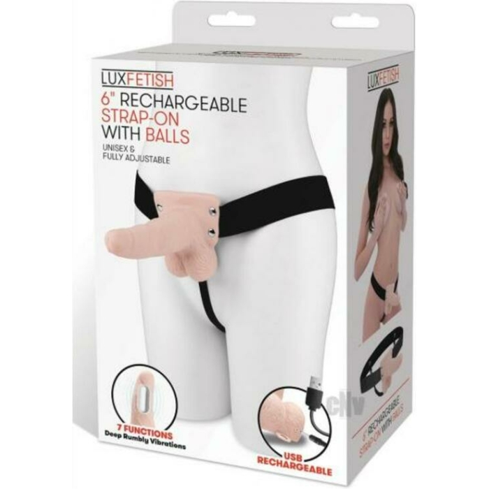 Lux F Recharge Strap On W/balls 6 Flesh - Image 1