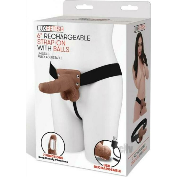 Lux F Recharge Strap On W/balls 6 Brown - Image 1