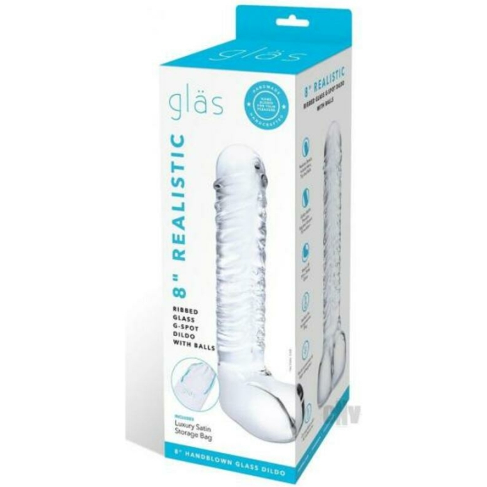 Glas Realistic Ribbed Glass G-spot Dildo With Balls - Image 1