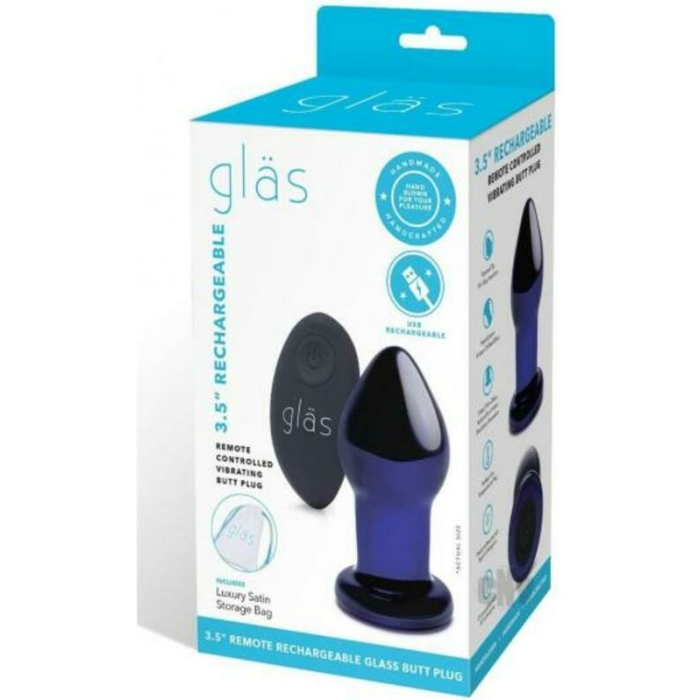 Recharge Remote Vibe Butt Plug 3.5 Blue - Image 1