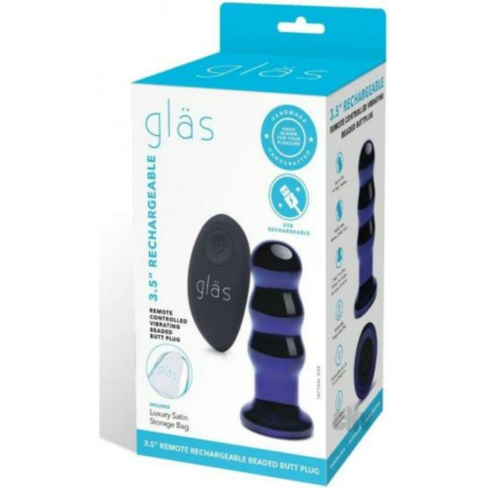 Recharge Remote Vibe Bead Plug 3.5 Blue - Image 1