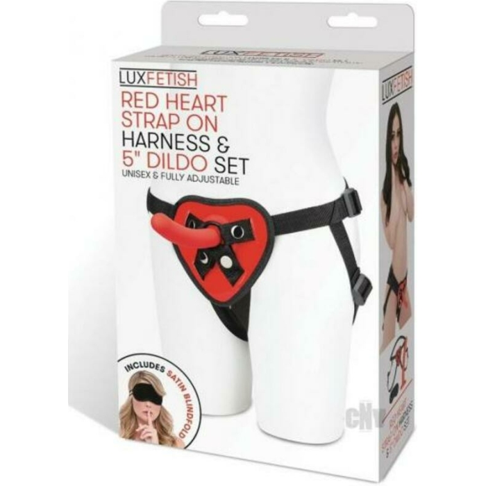 Lux Fetish Red Heart Strap On 5 In. Dildo Set - Image 1