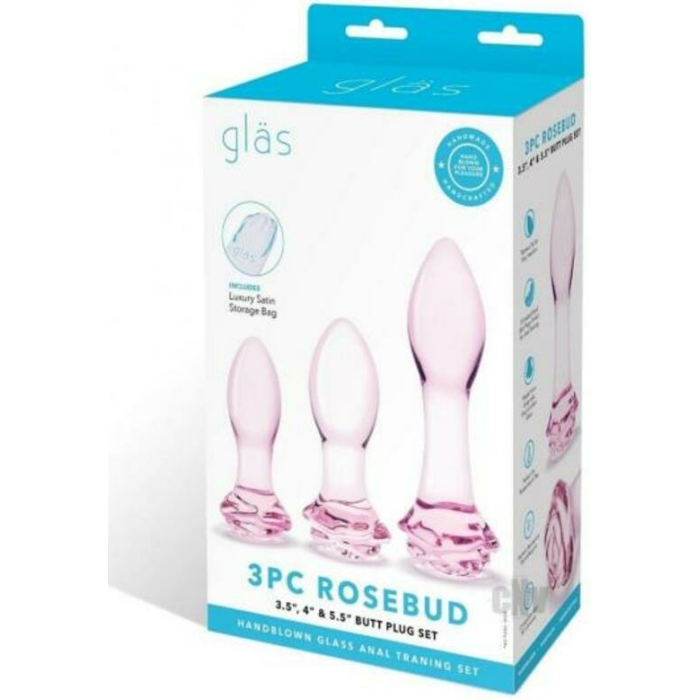 Rosebud Butt Plug Set 3pc Pink - Image 1