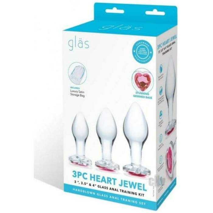 Heart Jewel Glass Anal Training 3pc Clr - Image 1