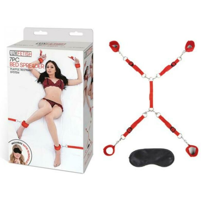 Lux Fetish Bed Spreader 7-piece Restraint Set Red - Image 1