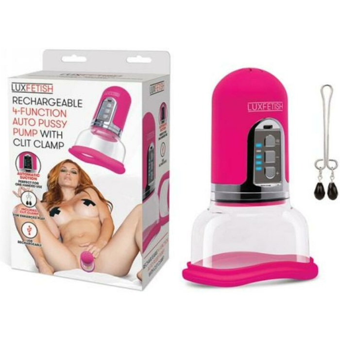 Lux Fetish Rechargeable 4-function Auto Pussy Pump With Clit Clamp - Image 1