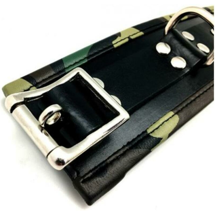 Sensual Sin Leather Padded Wrist Cuffs Camo Piping - Image 2