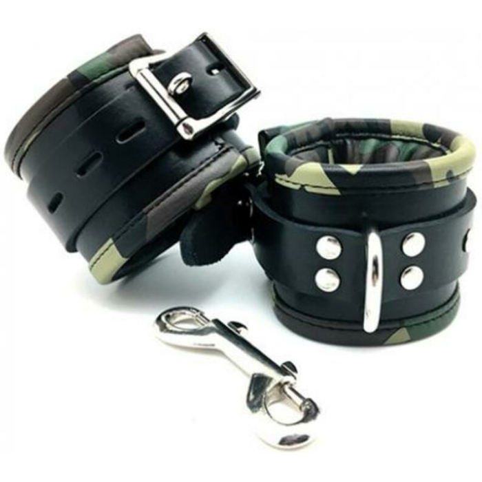 Sensual Sin Leather Padded Ankle Cuffs Camo Piping - Image 1