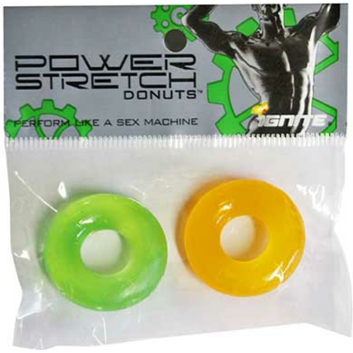Ignite Power Stretch Donut Cock Ring - Orange/Green Pack of 2 - Image 1