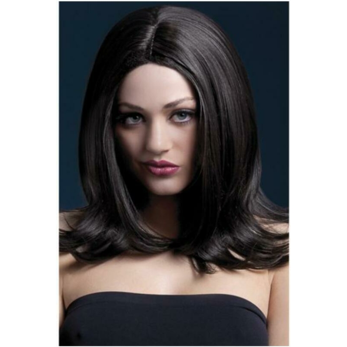 Smiffys Fever Wig Sophia 17 inches Center Part Brown - Image 1