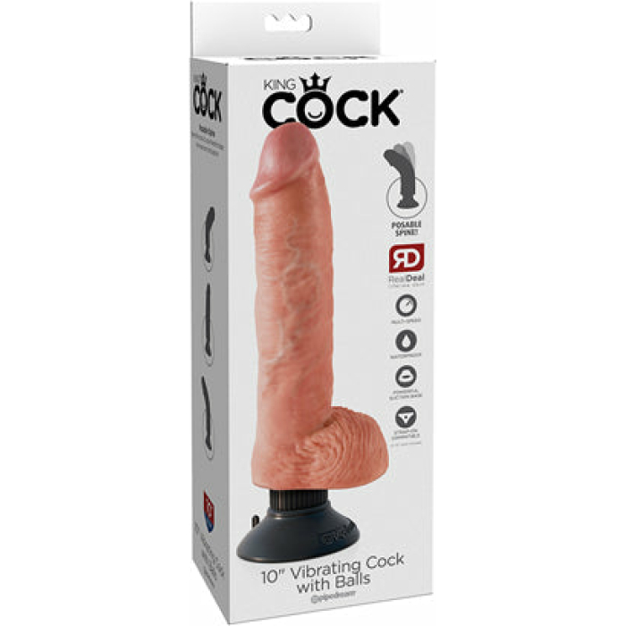 King Cock 10 Vibrating Cock w/Balls - Flesh - Image 1