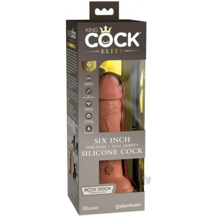 King Cock Elite Vibrating Silicone Dual-density Cock 6 In. Tan - Image 1