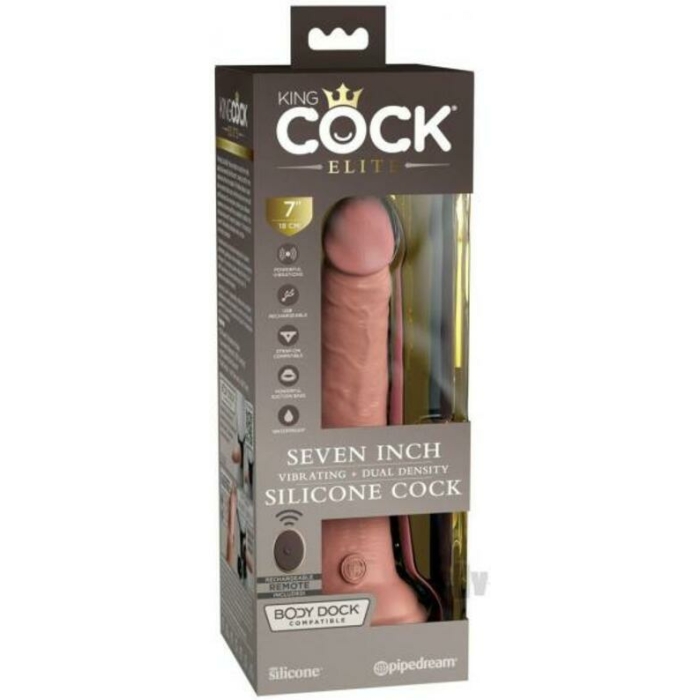 King Cock Elite Vibrating Silicone Dual-density Cock With Remote 7 In. Light - Image 1