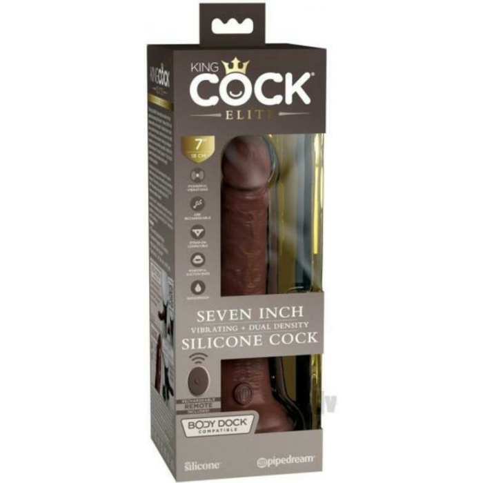 King Cock Elite Vibrating Silicone Dual-density Cock With Remote 7 In. Brown - Image 3