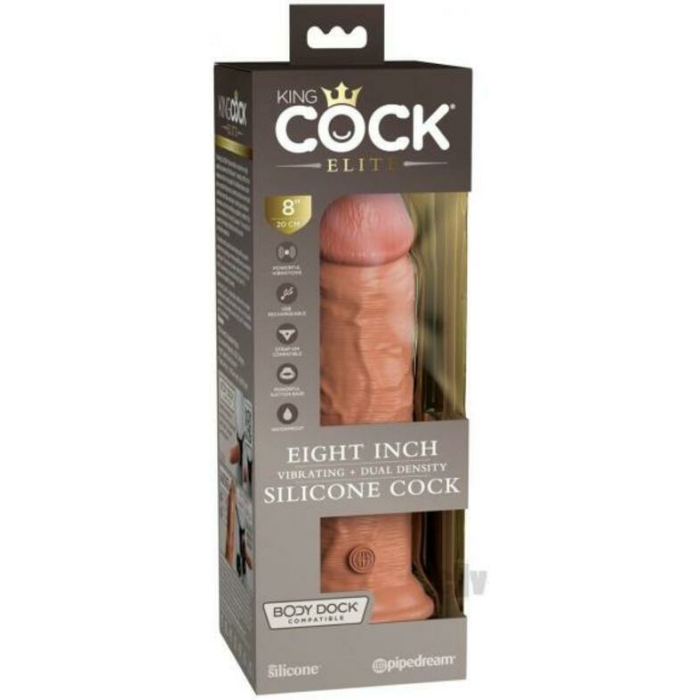 King Cock Elite Vibrating Silicone Dual-density Cock 8 In. Tan - Image 1