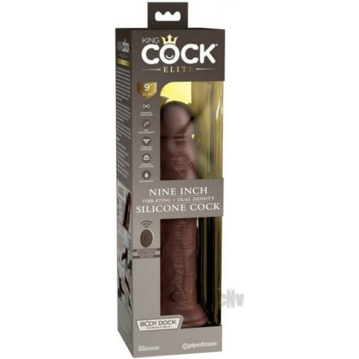King Cock Elite Vibrating Silicone Dual-density Cock With Remote 9 In. Brown - Image 1