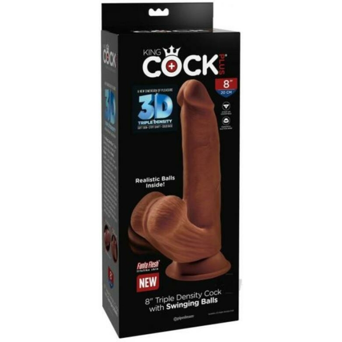 King Cock Plus 8 In. Triple Density Cock With Swinging Balls Brown - Image 1