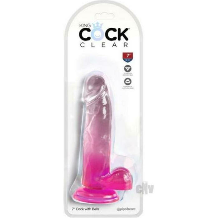 King Cock Clear With Balls 7in Pink - Image 1