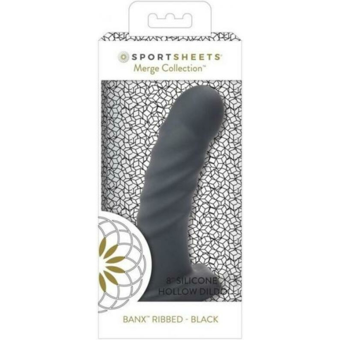 Banx Ribbed Hollow Dildo Black - Image 1