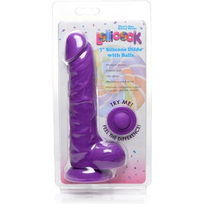 Lollicock Silicone Dildo With Balls 7 In. Grape - Image 1