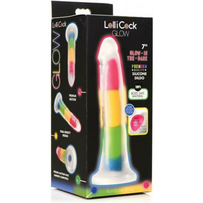 Lollicock Silicone Dildo 7 In. Rainbow Glow In The Dark - Image 1