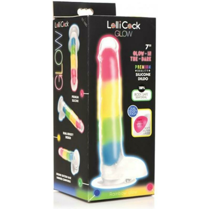 Lollicock Silicone Dildo With Balls 7 In. Rainbow Glow In The Dark - Image 1