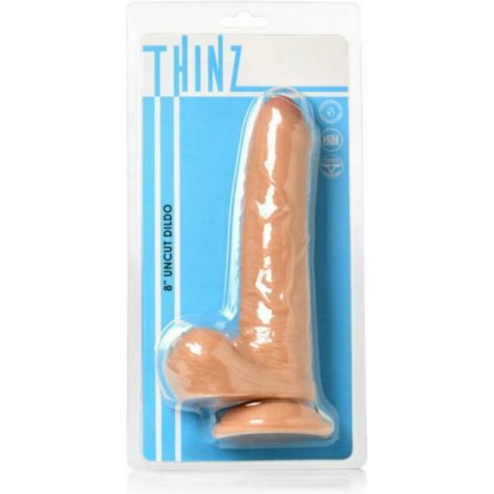 Thinz Uncut 7.3 In. Dildo With Balls Light - Image 1