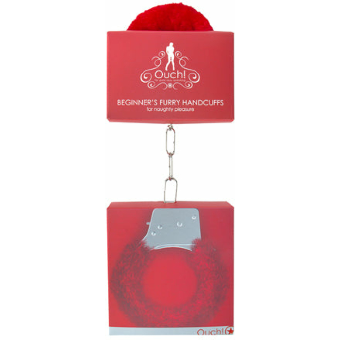 Shots Ouch Beginner's Handcuffs Furry - Red - Image 1