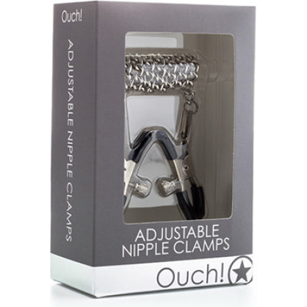 Shots Ouch Adjustable Nipple Clamps w/Chain - Metal