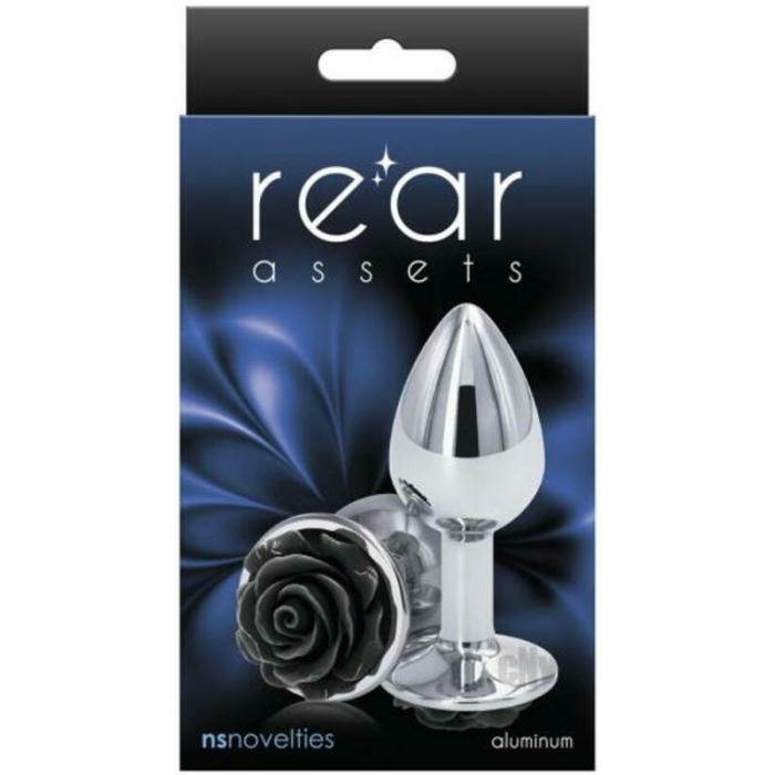 Rear Assets Rose Anal Plug - Small - Black - Image 1