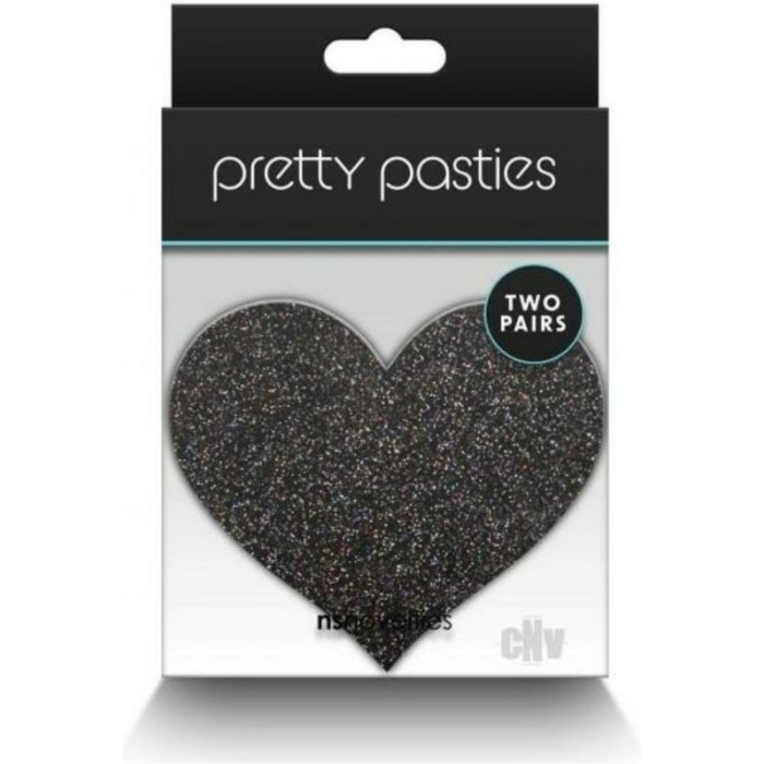 Pretty Pasties Glitter Hearts Black/gold 2 Pair - Image 1