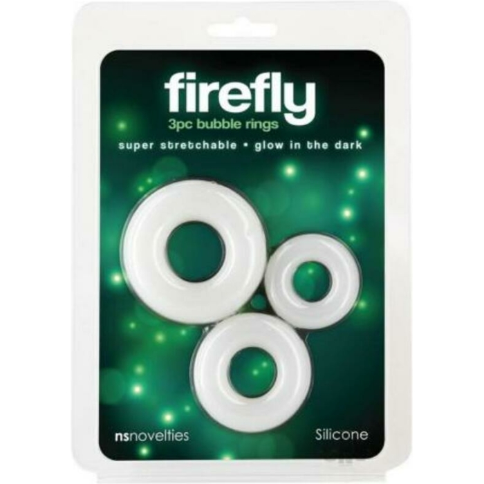 Firefly Glow In The Dark Bubble Cock Rings - White, Pack Of 3 - Image 1