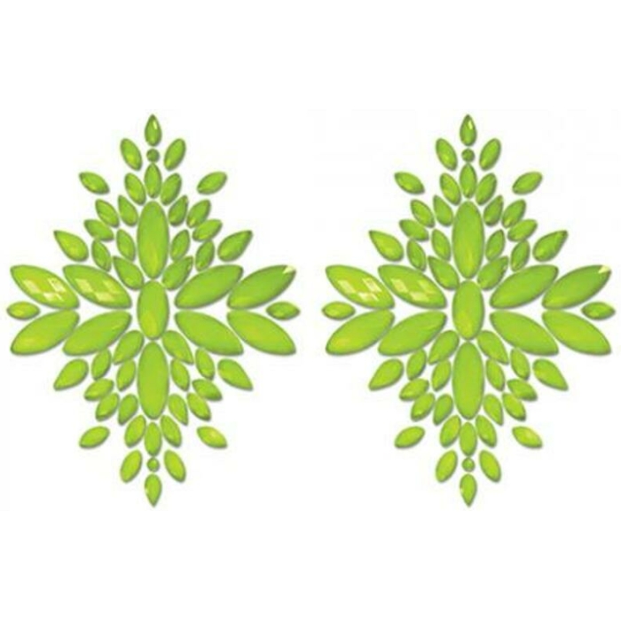 Fantasy Lingerie Glow-in-the-dark Crystal 1 Pair Jeweled Pasties Neon Green O/s - Image 1