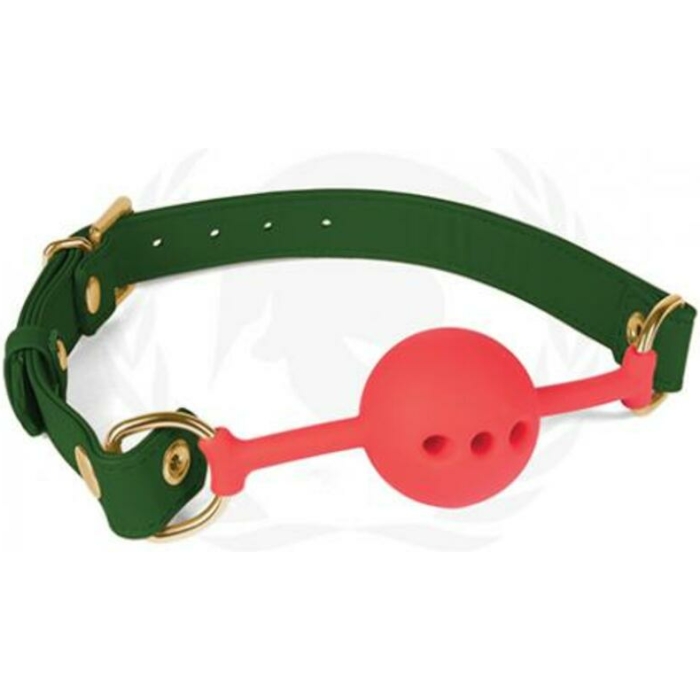 Spartacus 46 Mm Red Silicone Ball Gag With Green Pu Strap - Image 1