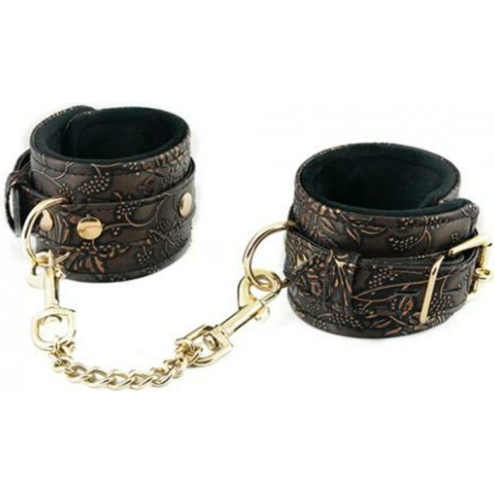 Ankle Restraints Brown Pu Floral Print With Faux Fur Lining - Image 1