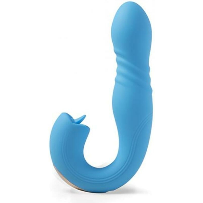 Joi App Controlled Thrusting G-spot Vibrator & Clit Licker - Blue - Image 1
