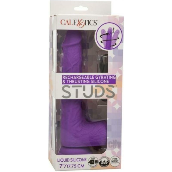 Silicone Studs Rechargeable Gyrating & Thrusting Vibrator - Purple - Image 1