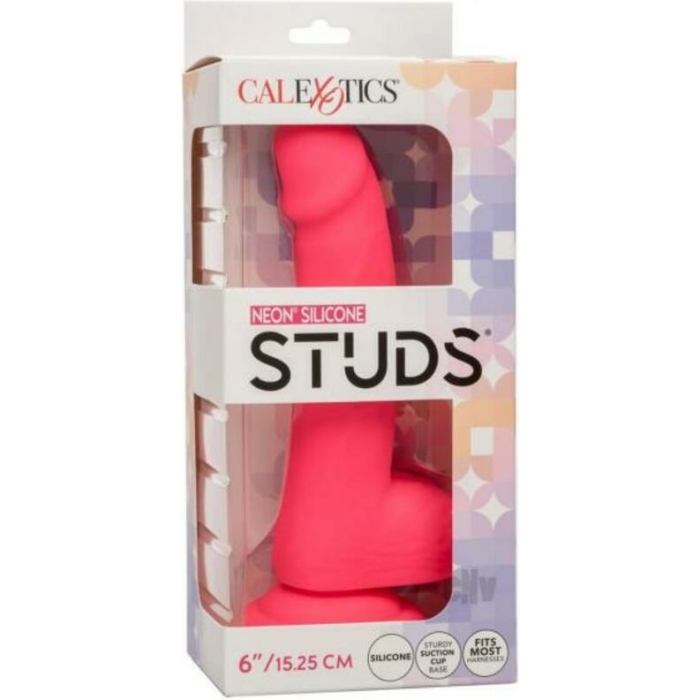 Silicone Studs Neon 6" Dildo - Pink - Image 1