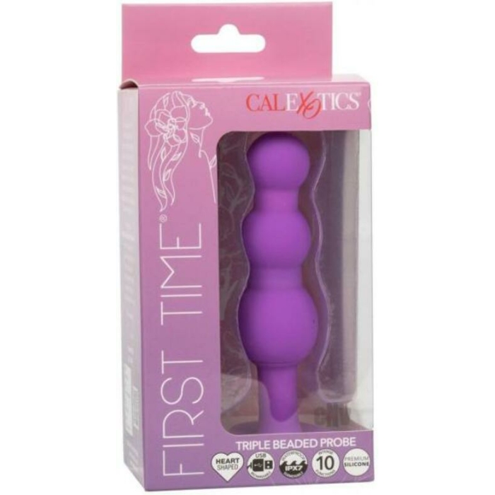 First Time Vibrating Triple Beaded Anal Probe - Purple - Image 1
