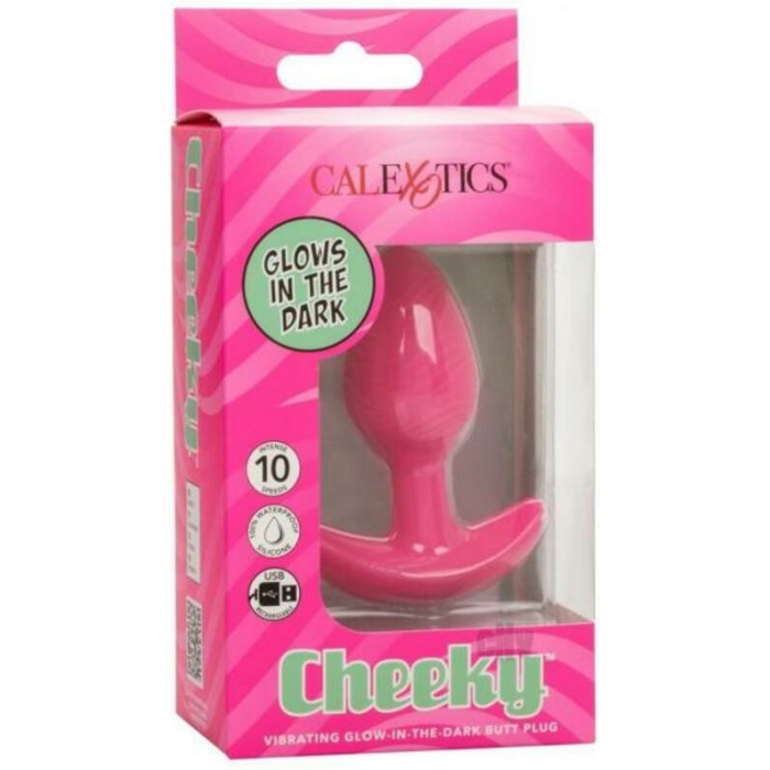 Cheeky Glow In The Dark Vibrating Butt Plug - Pink - Image 1