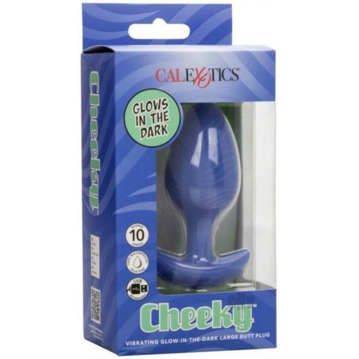 Cheeky Glow In The Dark Vibrating Butt Plug -  Large Blue - Image 1